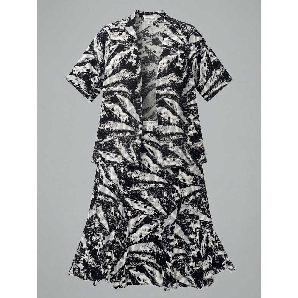 Coldwater Creek Black White Abstract Palm‎ Print Skirt Set 2pc Plus 1X 18 USA
